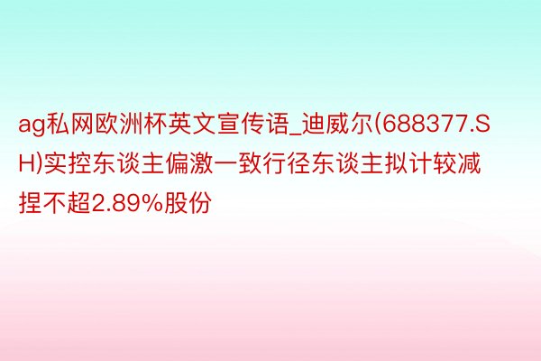 ag私网欧洲杯英文宣传语_迪威尔(688377.SH)实控东谈主偏激一致行径东谈主拟计较减捏不超2.89%股份