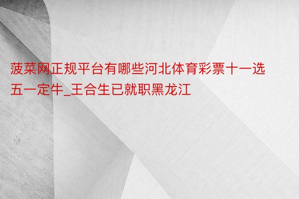 菠菜网正规平台有哪些河北体育彩票十一选五一定牛_王合生已就职黑龙江